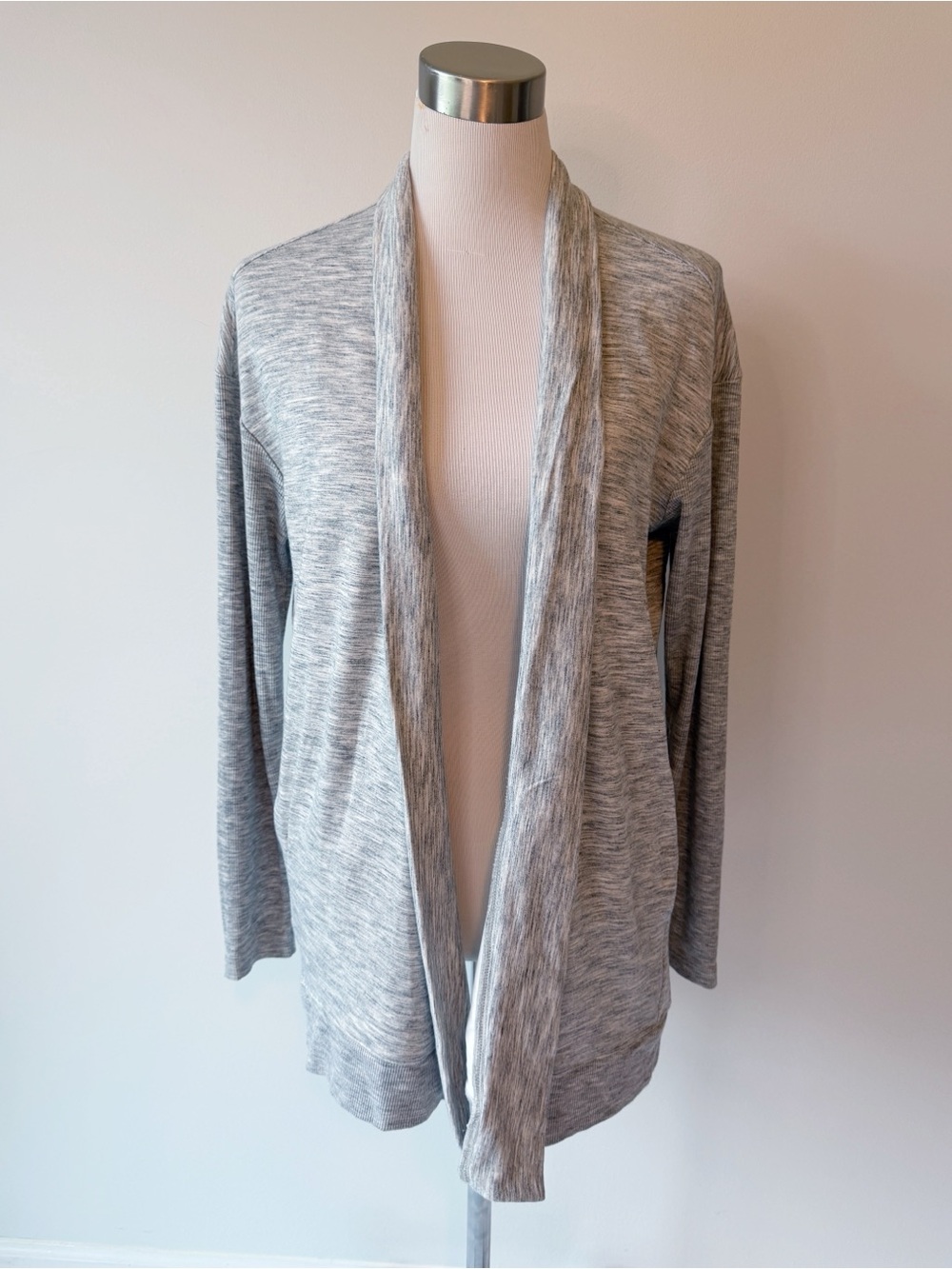 Zella Grey Marled Fleece Open Shawl Collar Cardigan Wrap Long Sleeve Ballerina S